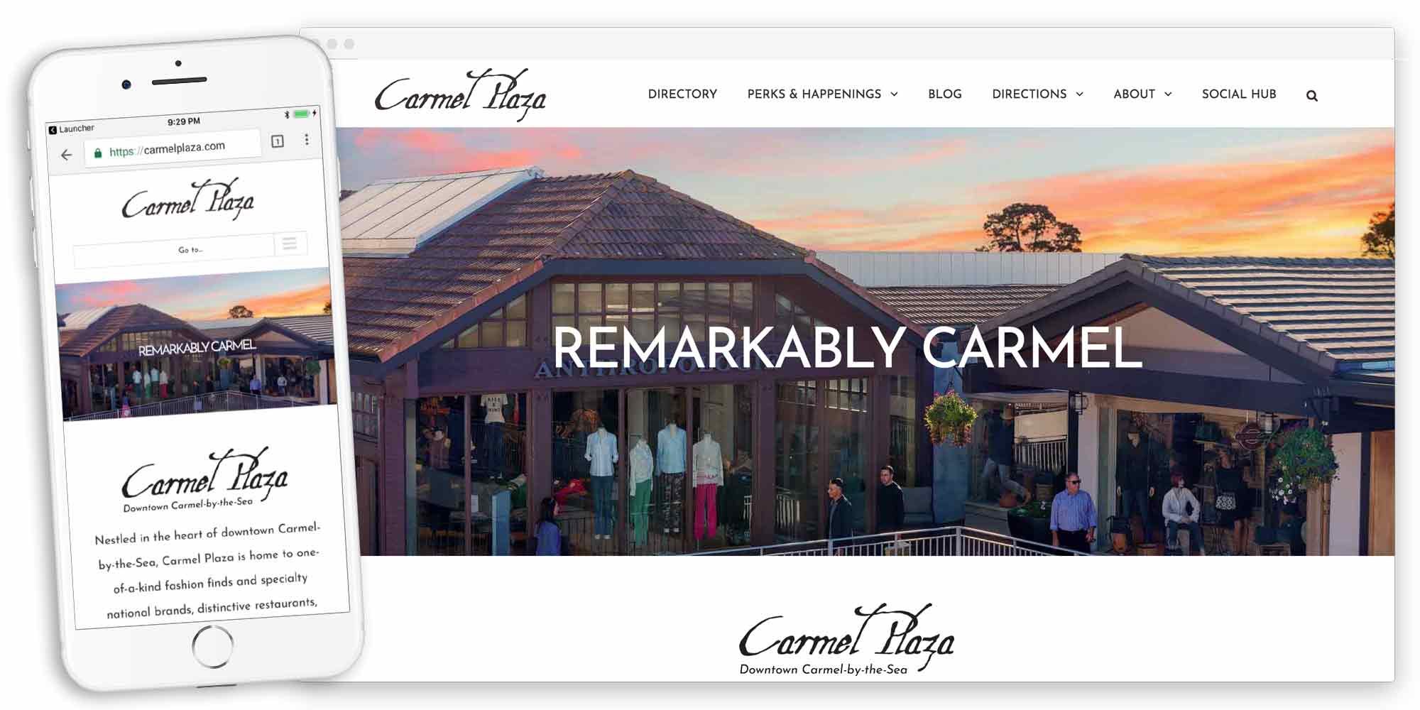carmel plaza website by lobstervine web design