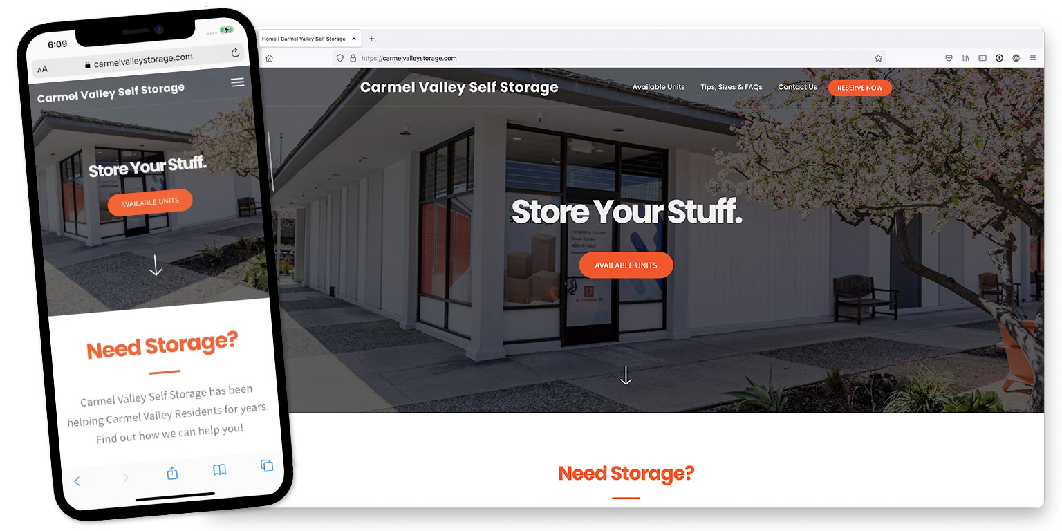 carmel valley self storage website by lobstervine web design and web development