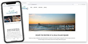 la jolla village square website by lobstervine web design and web development