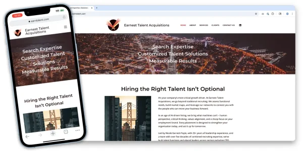 EarnTalent.com home page on desktop and iphone